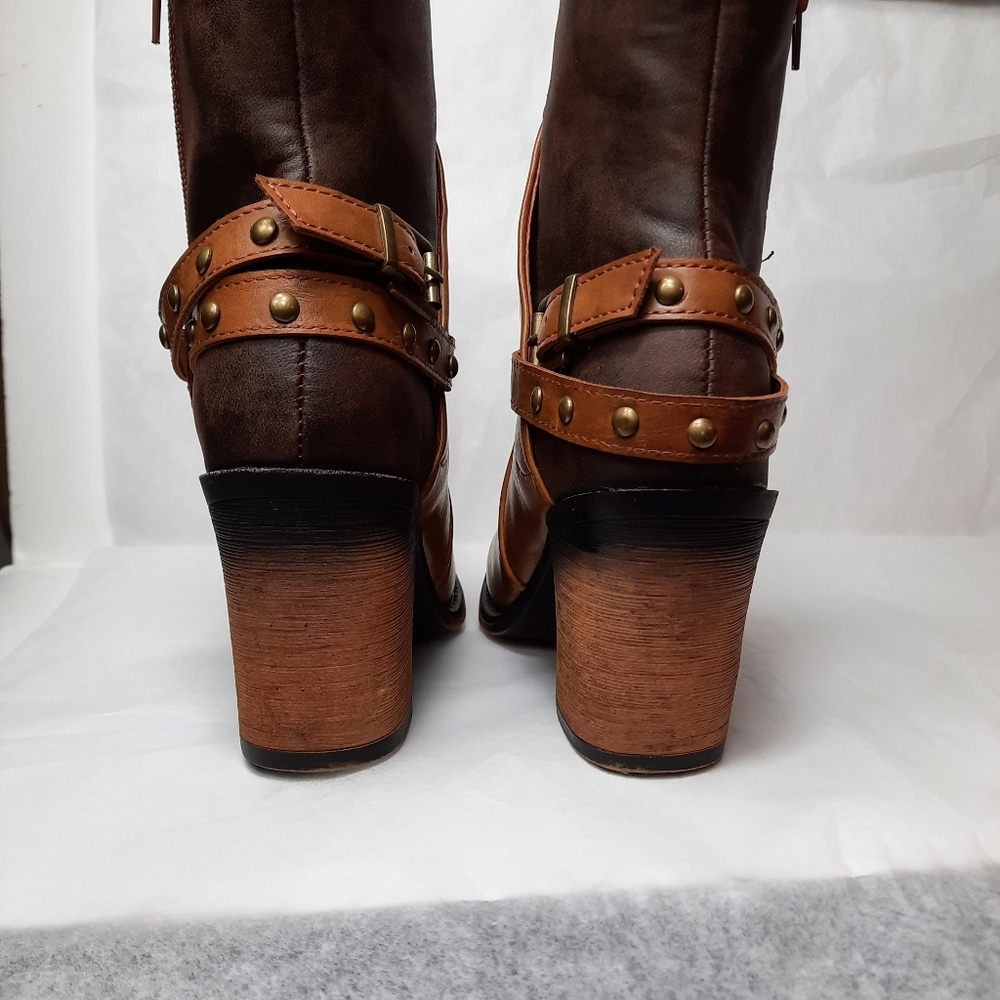 Pierre Dumas Women Leather Boots Shoes Above Ankle Two Tone Distressed Size 7 - Picture 5 of 9